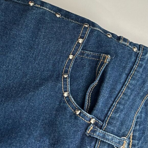 Lazer Cropped High Rise Silver Stud Embellished Straight Leg Jeans Size 7 - Picture 7 of 11